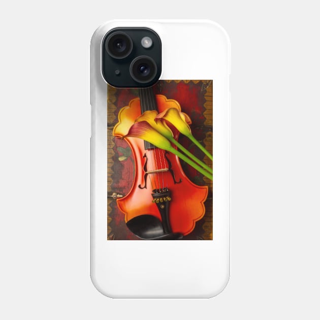 Calla lilies On Baroque Violin Phone Case by photogarry