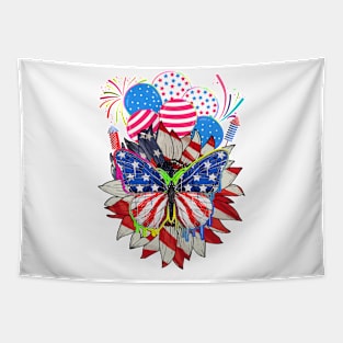 Colorful Sunflower America Flag 4th Of July Butterflies Patriotic Tapestry