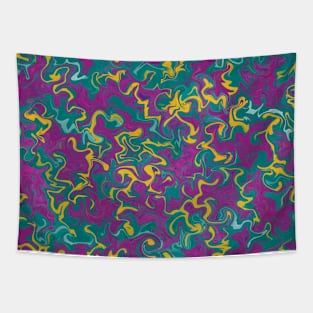 Fuxia and yellow blossom on teal background Tapestry