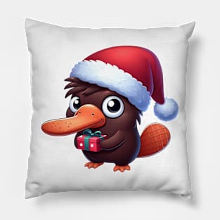 Cute Santa Platypus Illustration Pillow