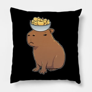 Capybara with Potato Chips on its head Pillow