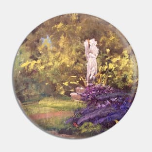 Flowerbed Statue Oil on Canvas Painting Pin