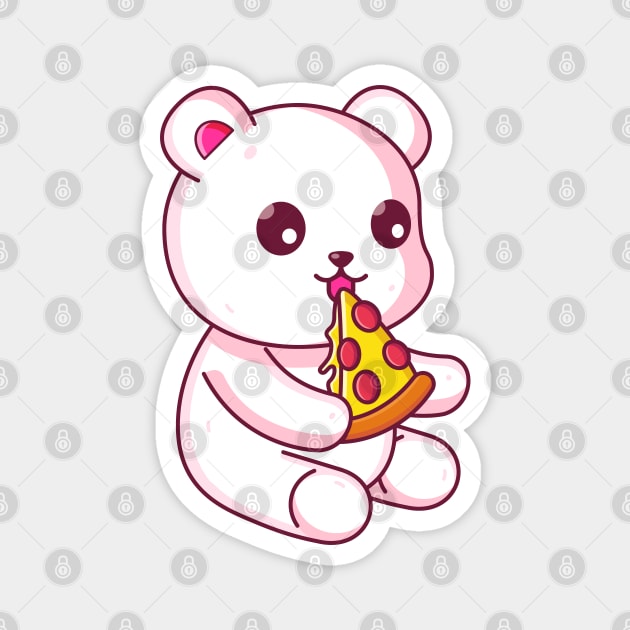 Cute polar bear eating pizza Magnet by Ardhsells