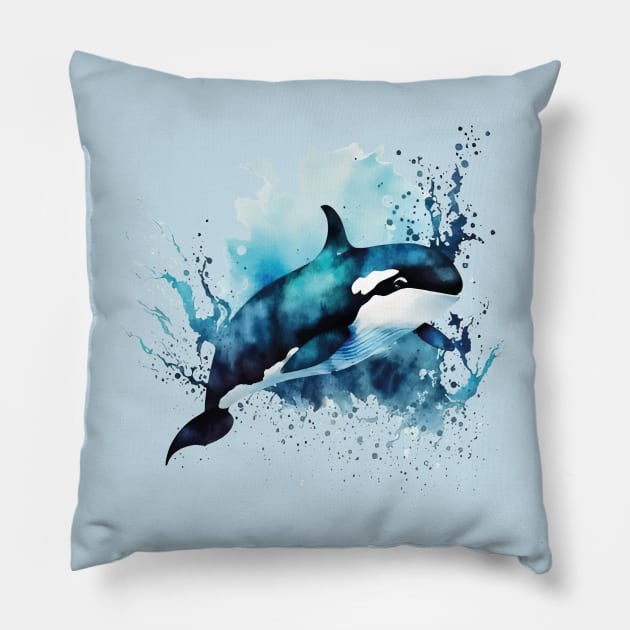 Ocean Symphony: Artistic Orca Leap Pillow by ConnectingtoNature