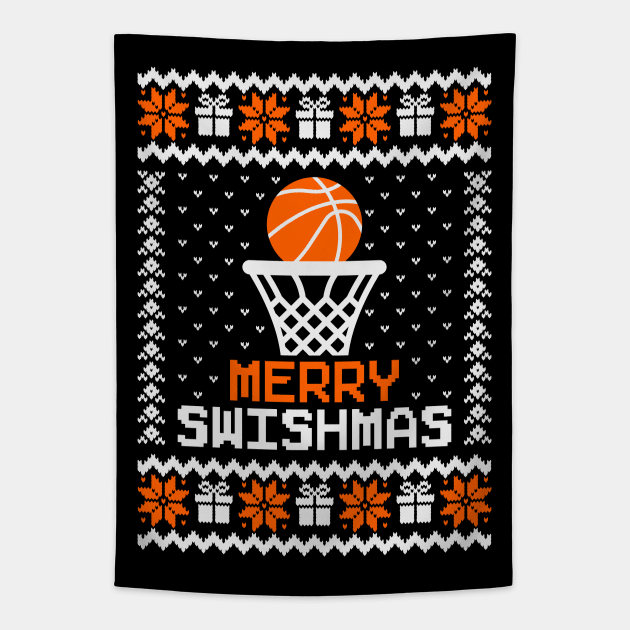 Merry Swishmas Basketball Ugly Sweater Tapestry by Hobbybox