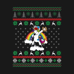 Christmas Unicorn Dabbing Softball Player T-Shirt