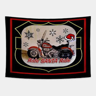 Ride Santa Ride … Bikers Christmas Moto Tapestry