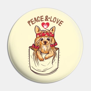 Cute Yorkie Hippie In Pocket Pin