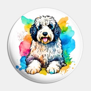 Adorable Sheepadoodle Watercolor Pin