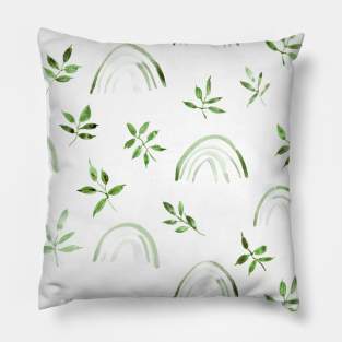 Green rainbows and leaves - boho modern pattern Pillow