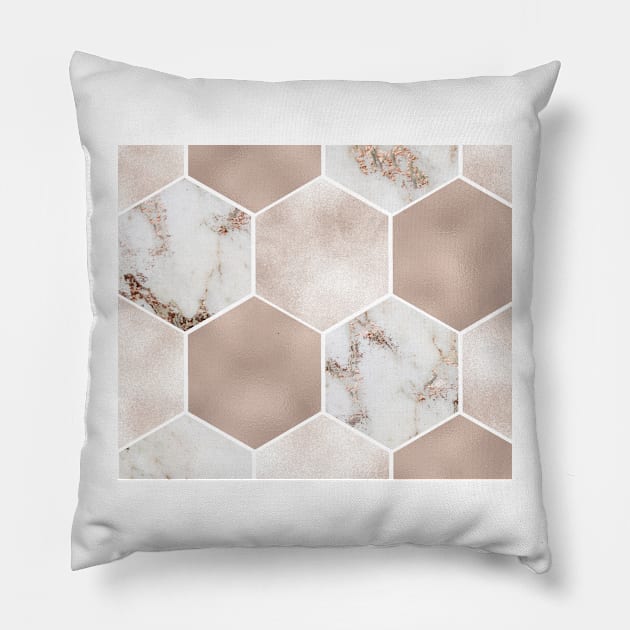Artico marble rose gold pearl hexagons Pillow by marbleco