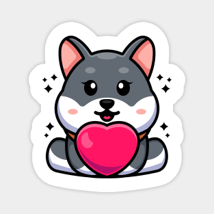 Cute baby husky dog cartoon with love Magnet