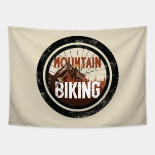 Mountain biking through the woods Tapestry