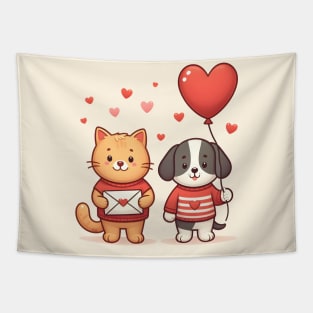 Mail is on the Way! Cat & Dog Deliver Valentine's Day Cheer Tapestry