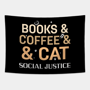 books and coffee and cat and social justice Tapestry
