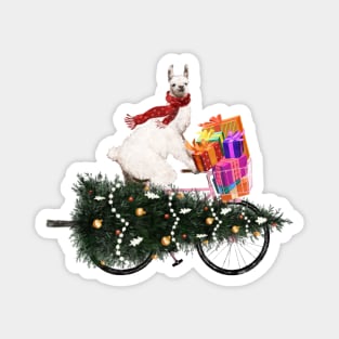 Llama Bringing Home Christmas Tree Magnet