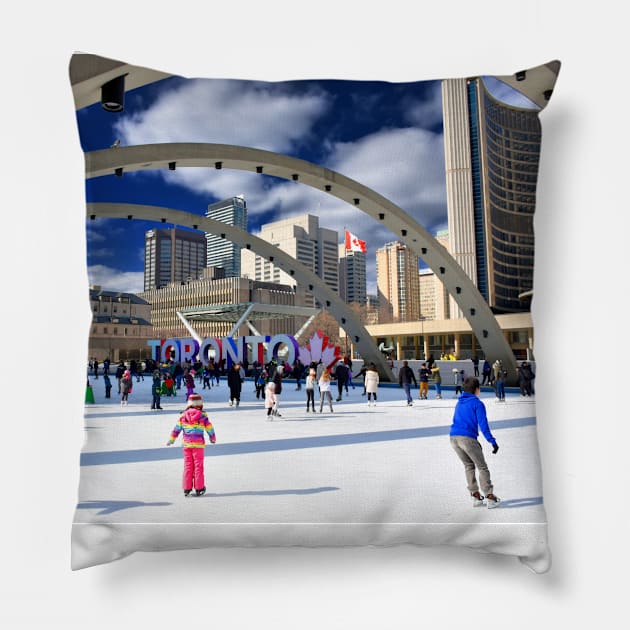 Skating at Nathan Phillips Square Pillow by BrianPShaw