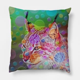 Smiling, colorful lynx - abstract Pillow