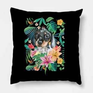 Tropical White Black Tan Piebald Dachshund Doxie 1 Pillow