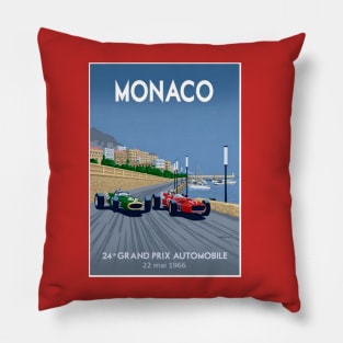 Monaco Vintage 1966 Grand Prix Auto Road Racing Advertising Print Pillow