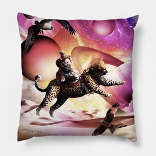 Dog Riding Cheetah In Space Pillow