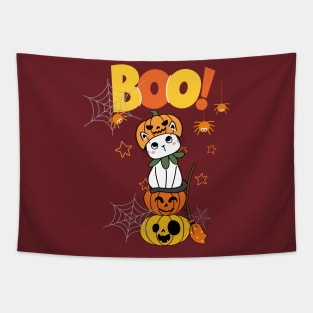 Halloween season - Cute Cat in Pumpkin Tapestry