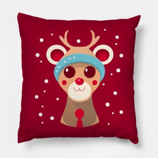 Cute Christmas Red Nosed Reindeer Pillow