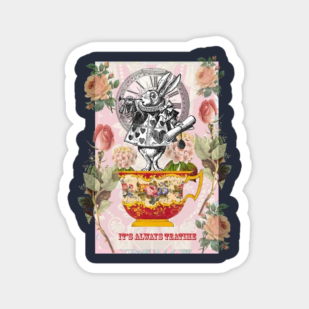 Alice in Wonderland, White Rabbit, It's always teatime Magnet by White B Gifts