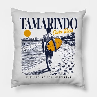 Vintage Surfing Tamarindo, Costa Rica // Retro Surfer Sketch // Surfer's Paradise Pillow