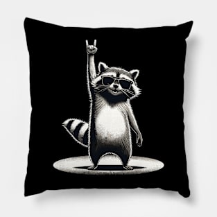 Retro Raccoon Rock and Roll Music Gift Funny Raccoon Pillow