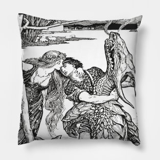 Pre-raphaelite kiss and dragon Pillow