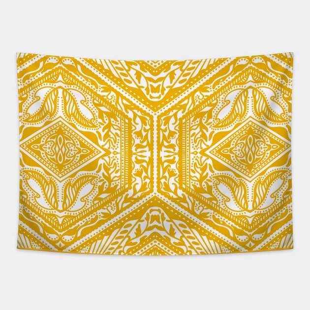 Marigold Hexagon Geometry Tapestry by Carolina Díaz