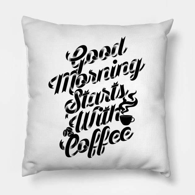 Good morning stars with coffee, coffee slogan white letters Pillow by Muse