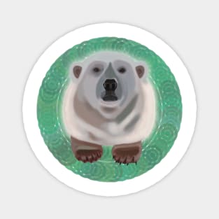 Polar Bear on green circular pattern Magnet