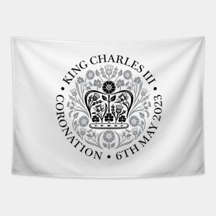 King Charles III Official Coronation Emblem Black and Grey Tapestry