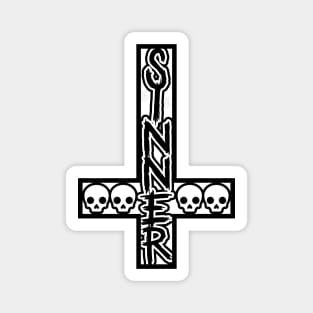 Sinner On Inverted Cross Black And White Magnet