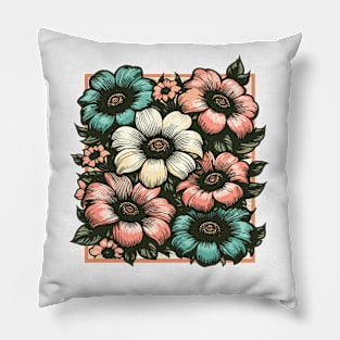 Retro Whimsical Flowers Pillow