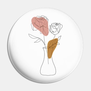 Botanical One Line Art Rose Flowers Pin