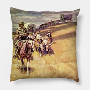 “When Wagon Trains Where Dim” by Charles M Russell Pillow