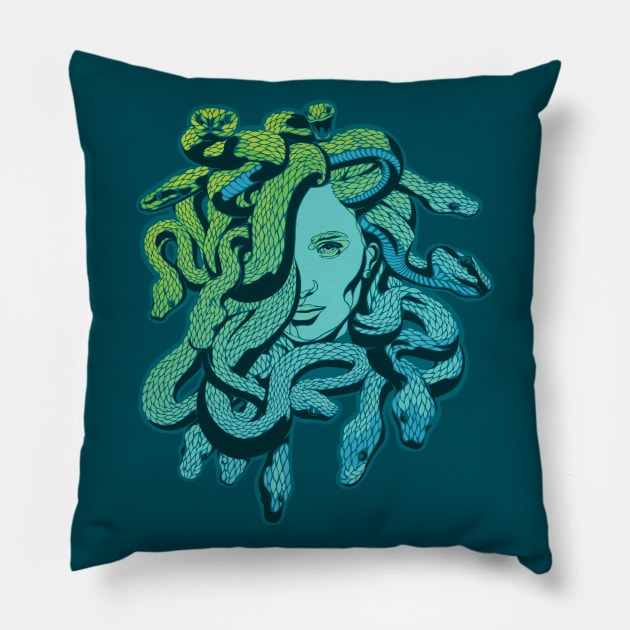 Medusa Teal Ocean Snakes Pillow by polliadesign