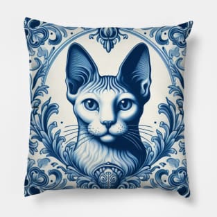 Delft Tile With Sphinx Cat No.6 Pillow