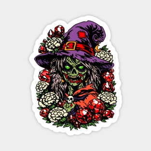 January Zombie Witch with Gems and Flowers Magnet
