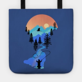 Fly Fishing Mountain Sunset by TeeCreations Tote