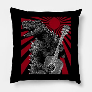 Godzilla Playing Guitar - Retro Style Pillow