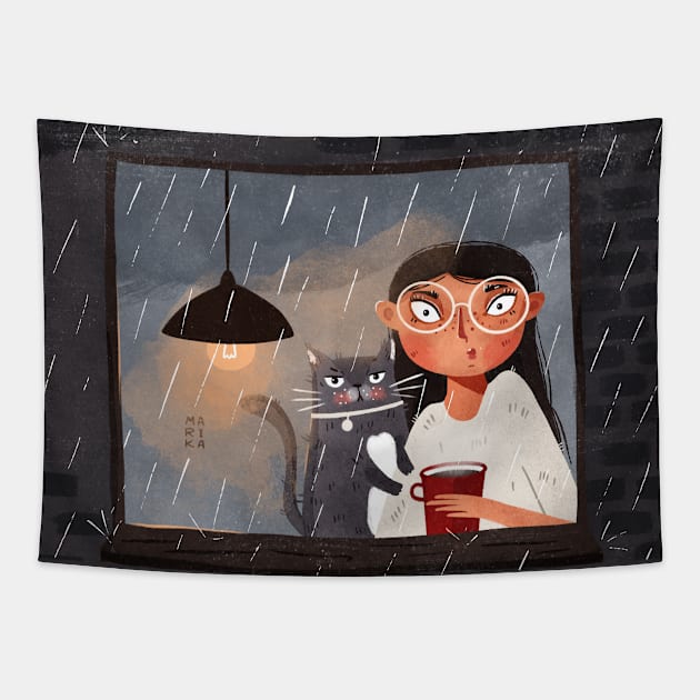 Rainy day Tapestry by marikadoodles