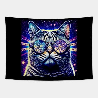 Fireworks Sunglasses Cat Tapestry