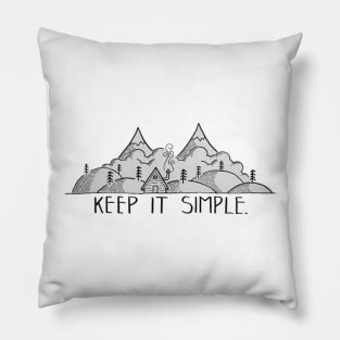 Keep it simple, house in the middle of the mountains - Digital pencil drawing - B&W Pillow