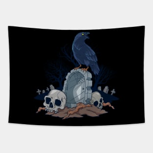 Goth and Gothic - Graveyard with Raven Skulls Tapestry