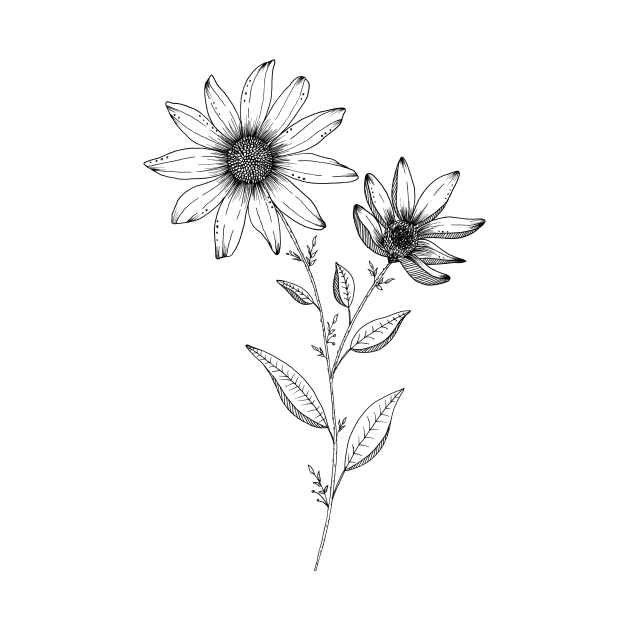 WIldflower Ink Drawing by ChipiArtPrints