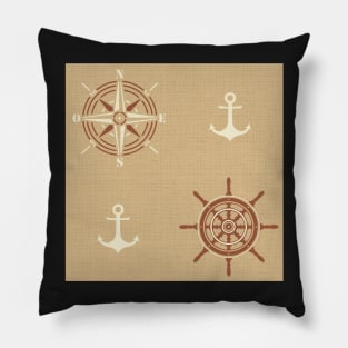 Pattern of anchors and compass roses on light gamboge Pillow